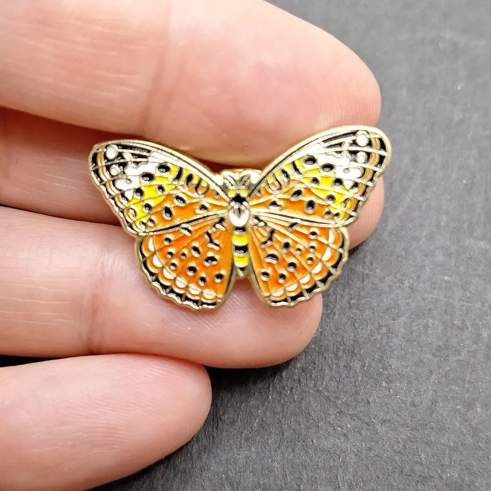 Orange yellow Butterfly pin brooch wearable art accessory